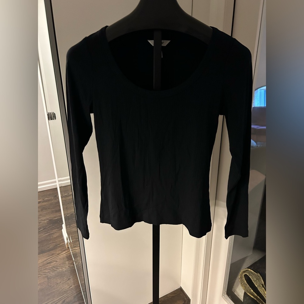 Spanx Black Stretch Scoop Neck Rib Long Sleeve T-shirt - Size M